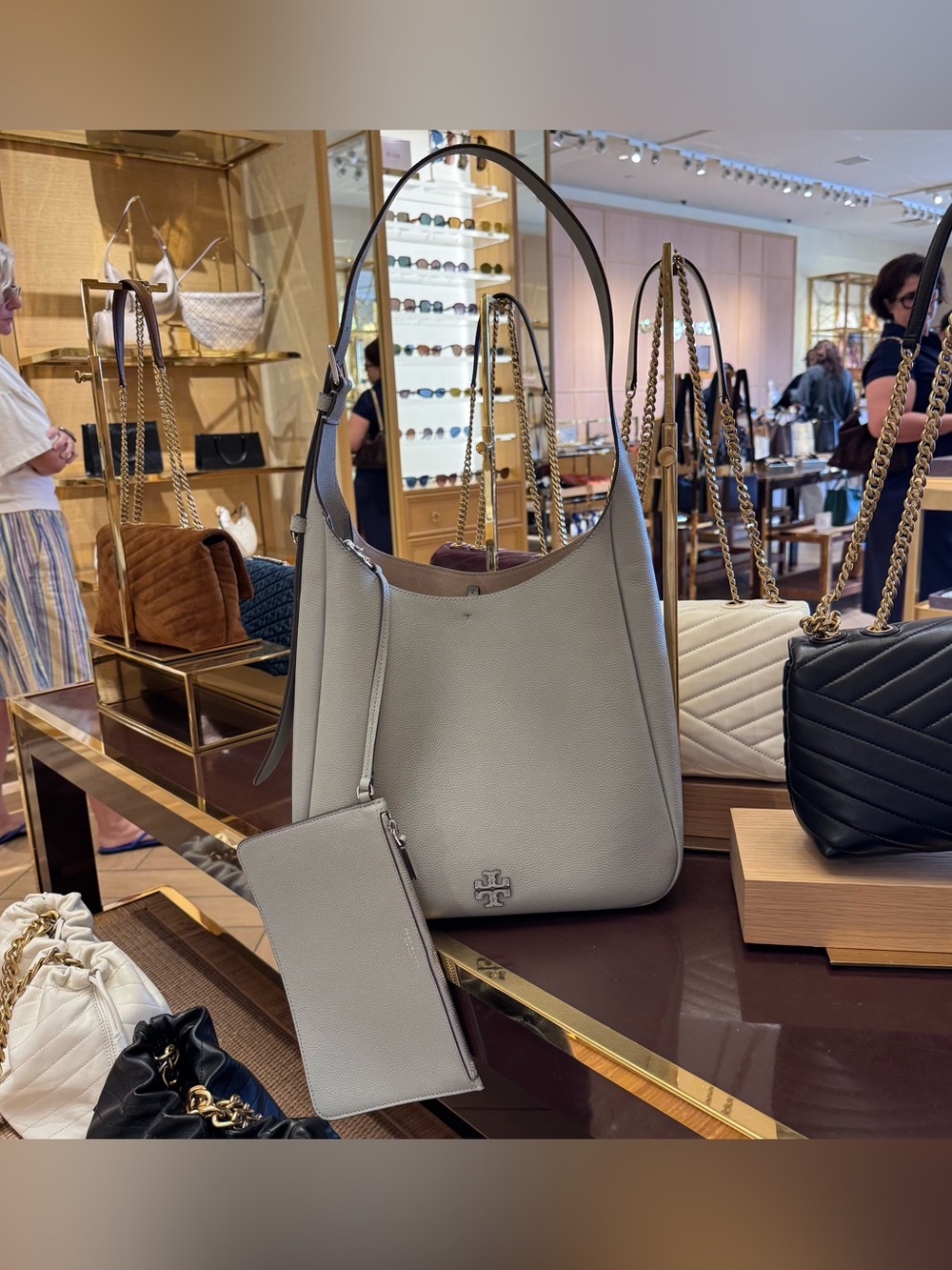 NWT Tory Burch 167619 Thea Medium Slouchy Shoulder Bag Misty Cloud Gray Leather